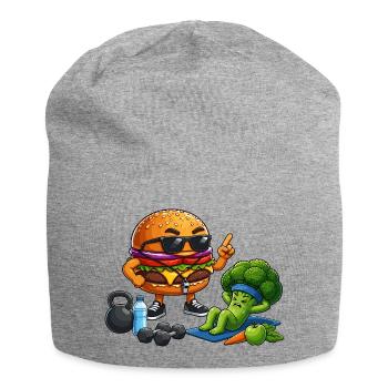Burger-Gym Hero trifft Brokkoli-Training - Jersey-Beanie - Grau meliert - Vorne