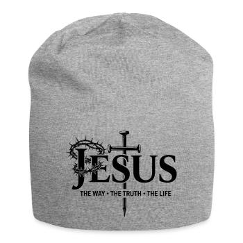 Jesus Cross Typography Faith God Church Bible - Jersey Beanie - heather grey - Front