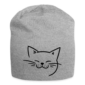 Radiant cat face with whiskers - Jersey Beanie - heather grey - Front