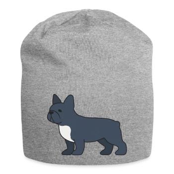 Blue French Bulldog Silhouette - Jersey Beanie - heather grey - Front