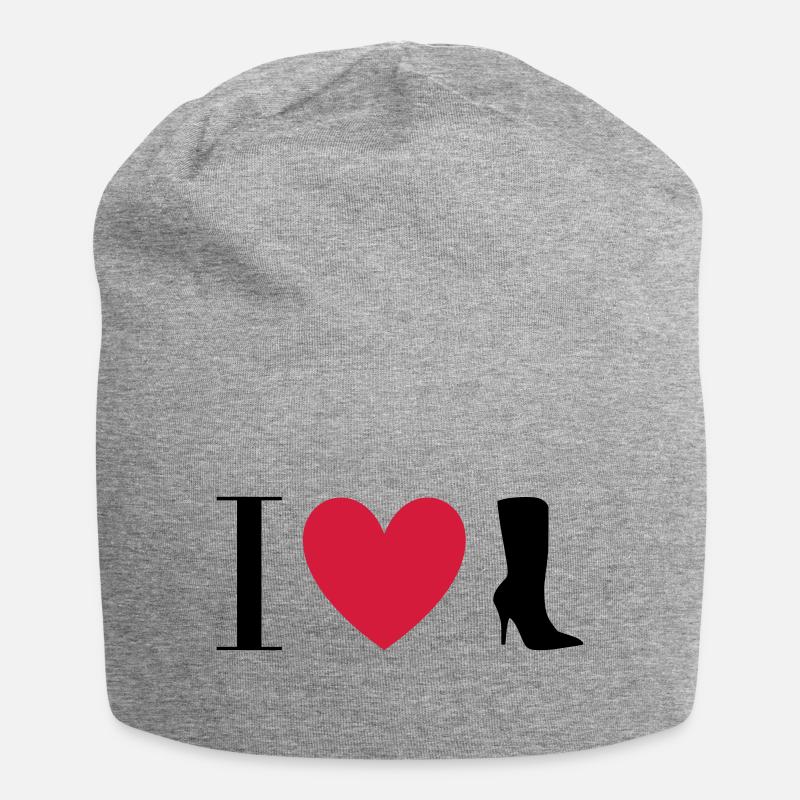 ★ Designfarben änderbar ★ I love Stiefel - Jersey-Beanie - Grau meliert