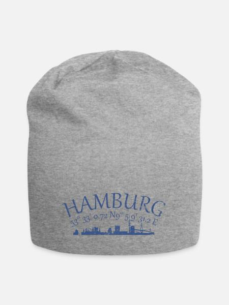 Hamburg GPS Koordinaten Skyline - Jersey-Beanie - Grau meliert