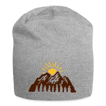 Berge Sonne - Sonnenaufgang - Geschenk Geburtstag - Jersey-Beanie - Grau meliert - Vorne