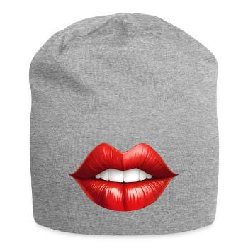 Les lèvres rouges sont faites pour être embrassées - Bonnet en jersey - gris chiné - Devant