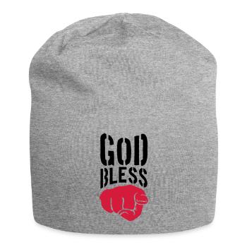 God bless you finger show hand funny god jesus log - Jersey Beanie - heather grey - Front