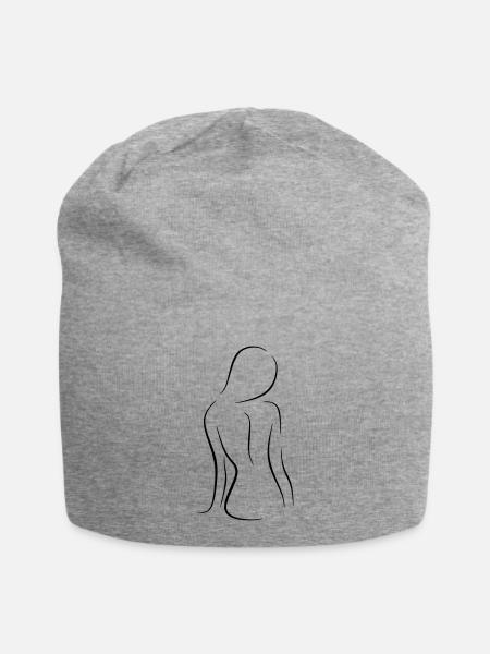 Line art woman silhouette - Jersey Beanie - heather grey