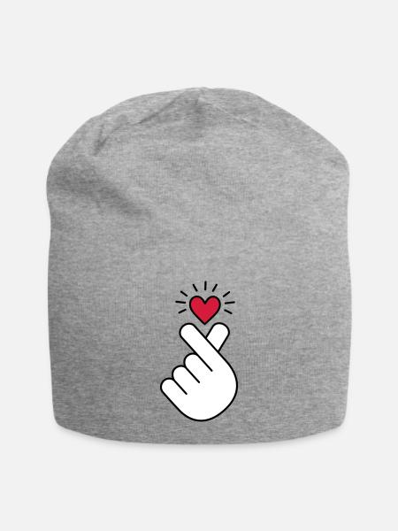 K-Pop Herz, Korea, Fingerherz, K-drama, koreanisch - Jersey-Beanie - Grau meliert