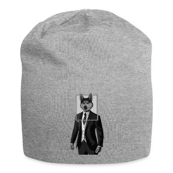 Chien husky avec des vêtements de costume dans le cadre de l’image - Bonnet en jersey - gris chiné - Devant