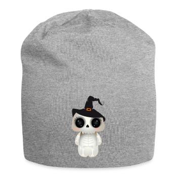 cute skull with black witch hat - Jersey Beanie - heather grey - Front