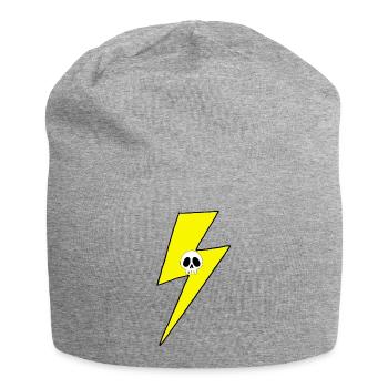 Yellow lightning bolt with white skull - Jersey Beanie - heather grey - Front
