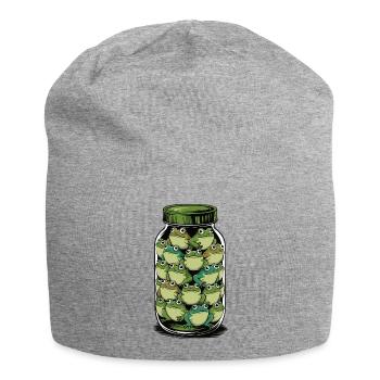 Froschglas: Verspielter Amphibienstapel - Jersey-Beanie - Grau meliert - Vorne