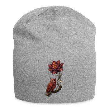 Luminescent Owl and Fire Flower - Jersey Beanie - heather grey - Front