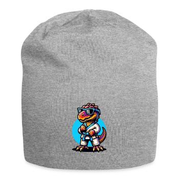 Cooler Karate Dino mit Sonnenbrille - Jersey-Beanie - Grau meliert - Vorne