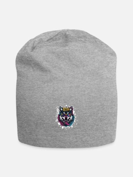 Wolf Comic - Jersey-Beanie - Grau meliert