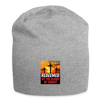 Redeemed By The Blood Of Christ - Christian Quote - Jersey Beanie - heather grey - Front