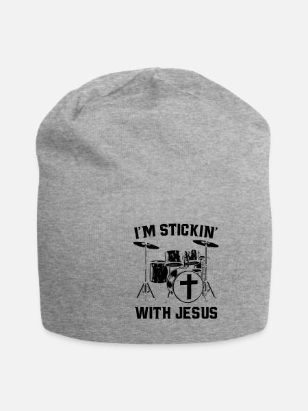 Drums jesus | Drummer music gift idea - Jersey Beanie - heather grey
