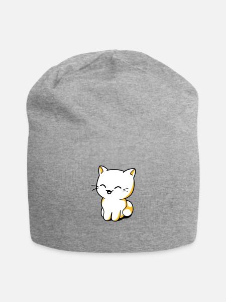 Chat kawaii rieur - Bonnet en jersey - gris chiné