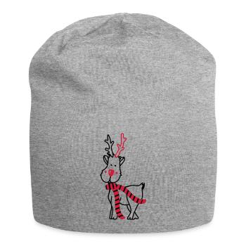 Rentier mit Schal - Jersey-Beanie - Grau meliert - Vorne