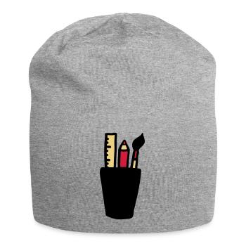 Stift - Pinsel - Lineal - Jersey-Beanie - Grau meliert - Vorne