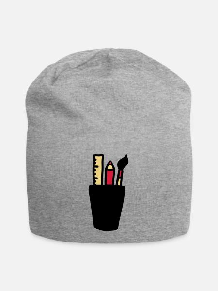 Stift - Pinsel - Lineal - Jersey-Beanie - Grau meliert