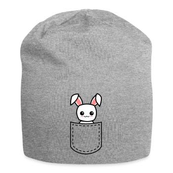 lapin dans une poche - Bonnet en jersey - gris chiné - Devant