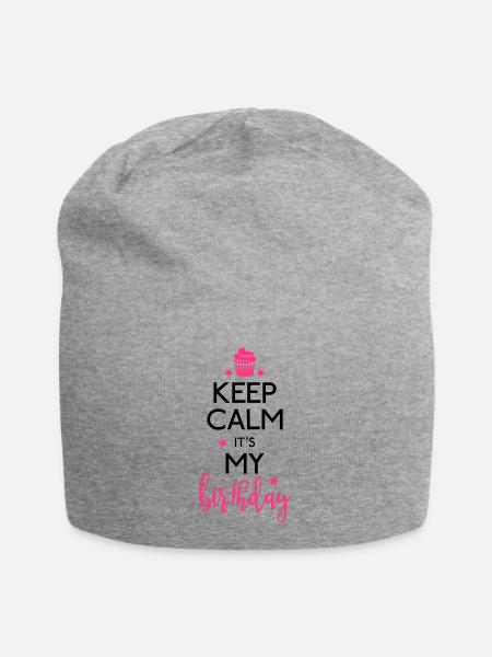 Keep Calm it's my Birthday - Jersey-Beanie - Grau meliert