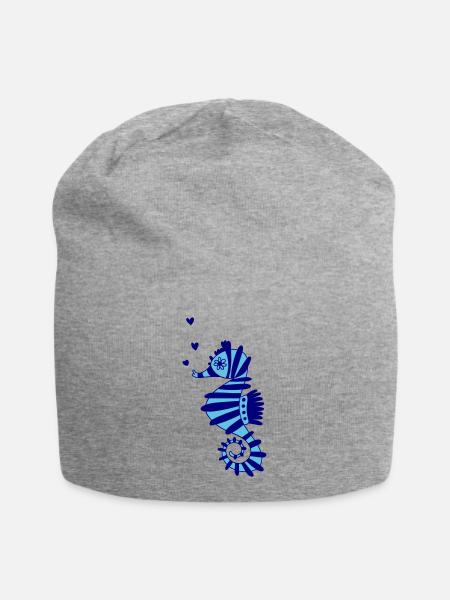 Seepferdchen blau - Jersey-Beanie - Grau meliert