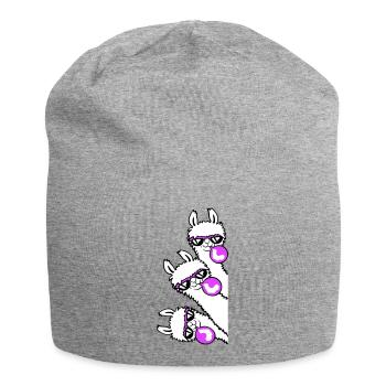 3 Llamas Chewing Gum Team Crew Friends Looking Sideways - Jersey Beanie - heather grey - Front