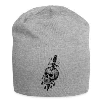 Zerbrochener Schädel mit einem Dolch - Jersey-Beanie - Grau meliert - Vorne