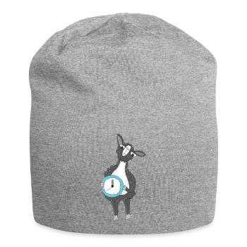 Lama mit Uhr - Jersey-Beanie - Grau meliert - Vorne
