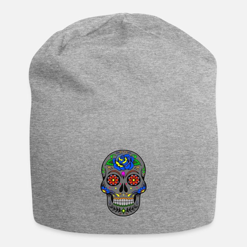 Totenkopf - Jersey-Beanie - Grau meliert