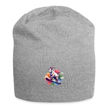 Lustige Ziege Beim Snowboarden Im Winter - Jersey-Beanie - Grau meliert - Vorne