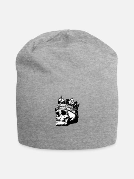 Totenkopf mit Krone - Jersey-Beanie - Grau meliert