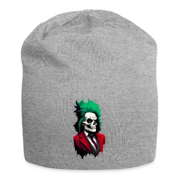 Crâne aux cheveux verts et costume rouge - Bonnet en jersey - gris chiné - Devant