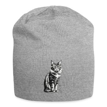 Noble cat sitting - Jersey Beanie - heather grey - Front