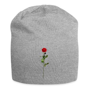 Rose avec tige - Bonnet en jersey - gris chiné - Devant