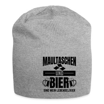 Maultaschen und Bier | Schwaben Schwabe Geschenke - Jersey-Beanie - Grau meliert - Vorne