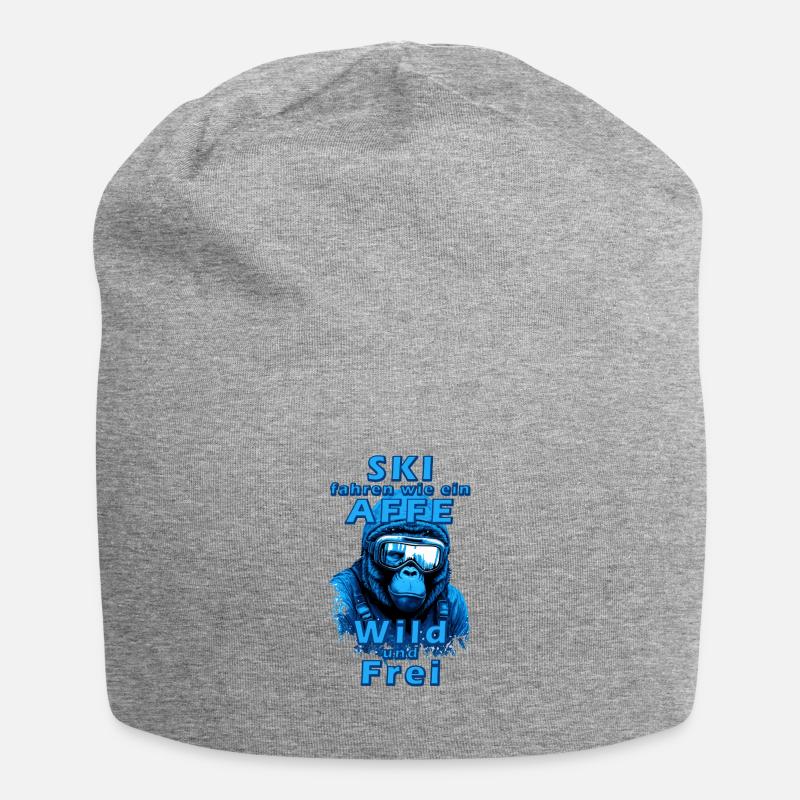 Gorilla Ski fahren wie ein Affe- witziger Spruch - Jersey-Beanie - Grau meliert