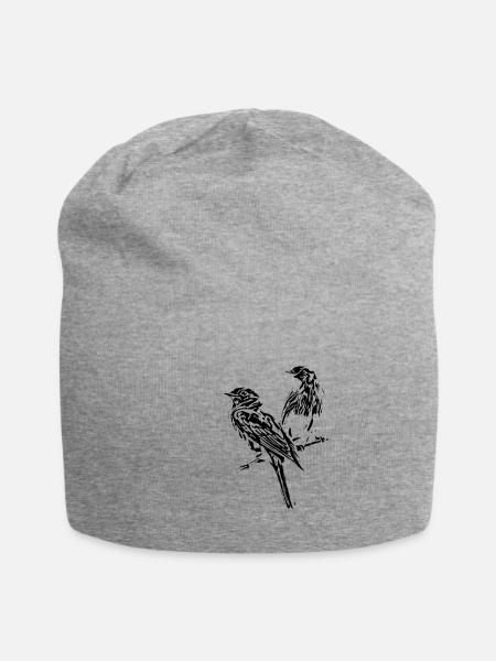 Vögel - Jersey-Beanie - Grau meliert