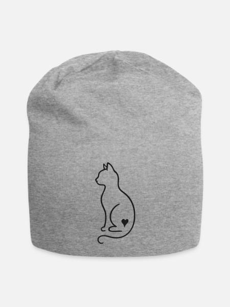 Minimalistische Katze Line Art – Schwarz Design - Jersey-Beanie - Grau meliert
