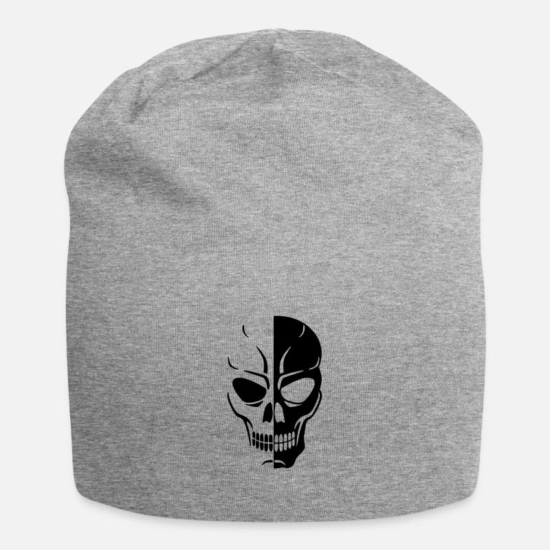 Totenkopf - Jersey-Beanie - Grau meliert