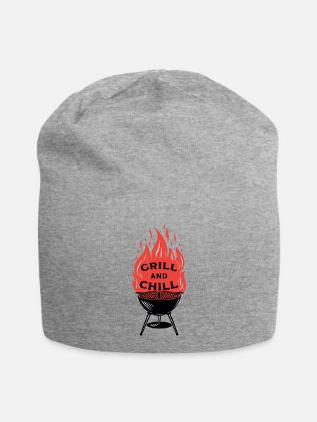 Grill and Chill lustige Sprüche über das Grillen - Jersey-Beanie - Grau meliert
