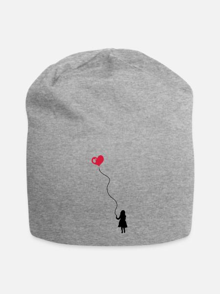 Kleines Kind mit Herz Luftballon - Jersey-Beanie - Grau meliert