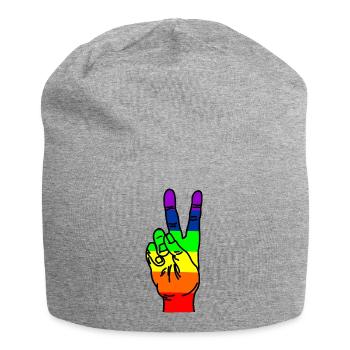 Rainbow hand peace - Jersey Beanie - heather grey - Front