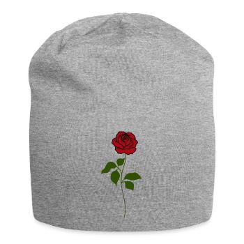 Rose Rouge tige verte - Bonnet en jersey - gris chiné - Devant