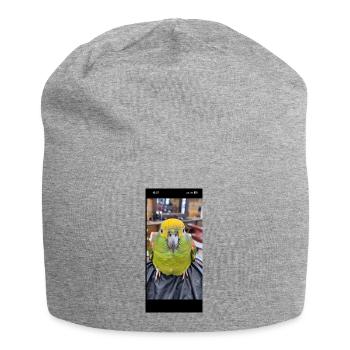 Tête de perroquet verte – accent jaune néon - Bonnet en jersey - gris chiné - Devant