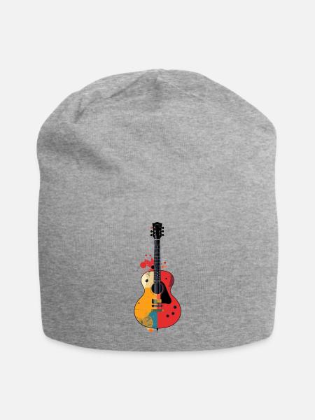 Bunte Gitarren Kunst Akustik Gitarre Motiv - Jersey-Beanie - Grau meliert
