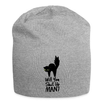 Night cat face with green eyes - Jersey Beanie - heather grey - Front
