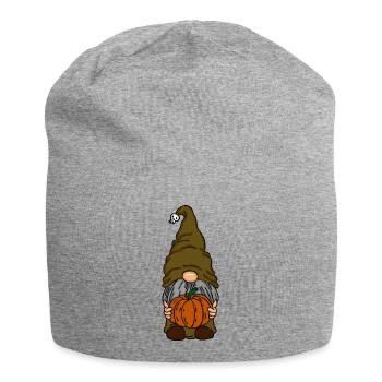 Gnom mit Kürbis und Schädelhut, Süß, Halloween  - Jersey-Beanie - Grau meliert - Vorne