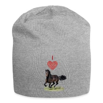 I love horses - Ich liebe Pferde - Jersey-Beanie - Grau meliert - Vorne